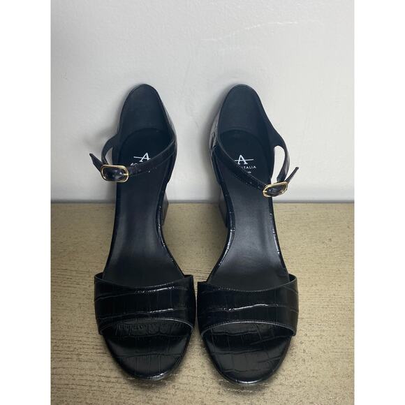 NEW AQUATALIA SANDAL HEEL BLACK LEATHER CROC EMBOSSED STRAPPY MARY JANES CALLEY - Picture 8 of 16